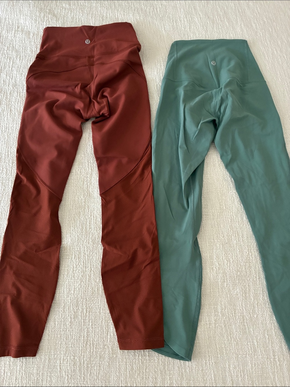 2 Lululemon lightweight high waist leggings - rust and tidewater teal
